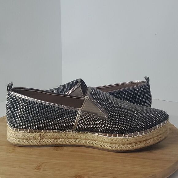 Steve Madden Chopur Embellished Espadrilles Silver Glitter Flats Size 6.5 B - Picture 6 of 9